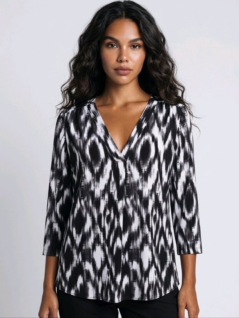 a.n.a Black and White Patterned High-Low Blouse